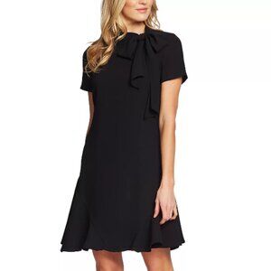 CeCe Women's Black Short Sleeve A-Line Bow Tie Neck Dress